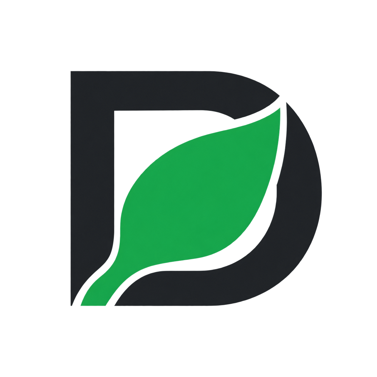 Logo minimalista de Grupo Dorhu con una hoja verde